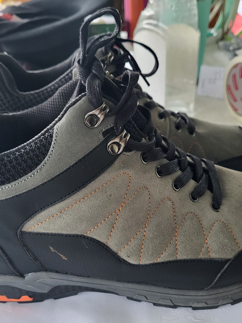 Men's Calto Grey and Black Outdoor Lace-Up Boots with Orange Stitching